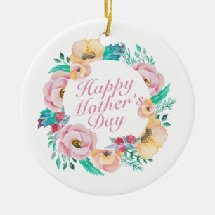 Elegant Happy Mother's Day Floral Wreath Ornament
