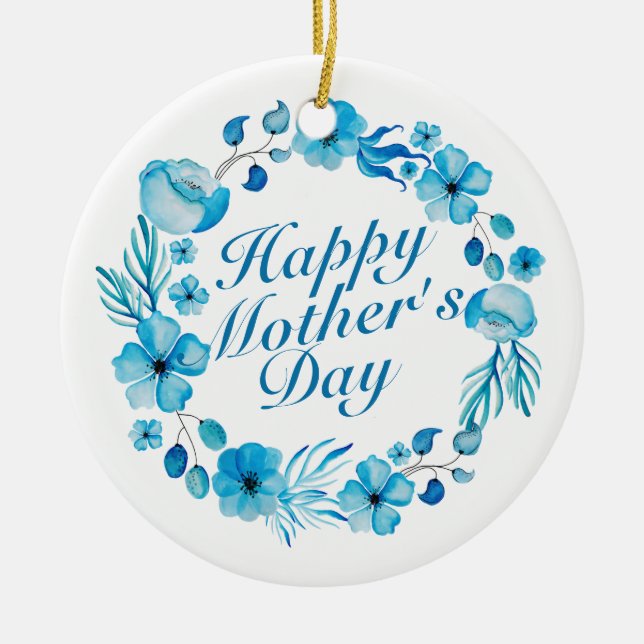 Elegant Happy Mother's Day Floral Wreath Ornament (Front)