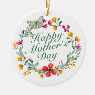Elegant Happy Mother's Day Floral Wreath Ornament