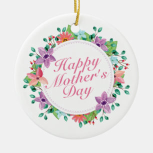 Elegant Happy Mother's Day Floral Wreath Ornament