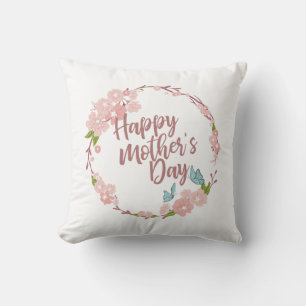 Elegant Happy Mother's Day Floral Wreath Pillow