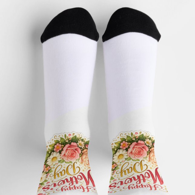 Elegant happy Mother's Day floral wreath Socks (Top)