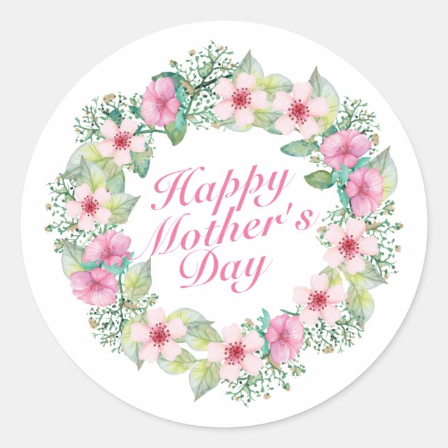 Elegant Happy Mother's Day Floral Wreath Sticker (Front)