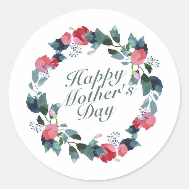 Elegant Happy Mother's Day Floral Wreath | Sticker (Front)