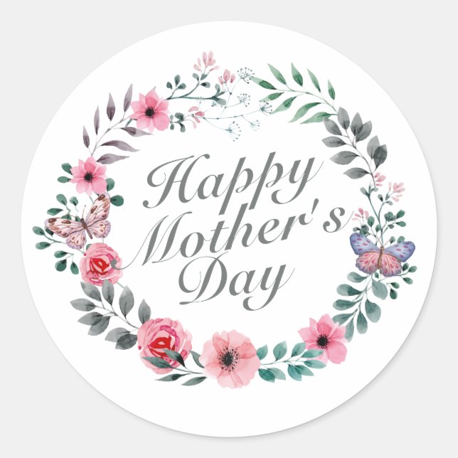 Elegant Happy Mother's Day Floral Wreath Sticker (Front)