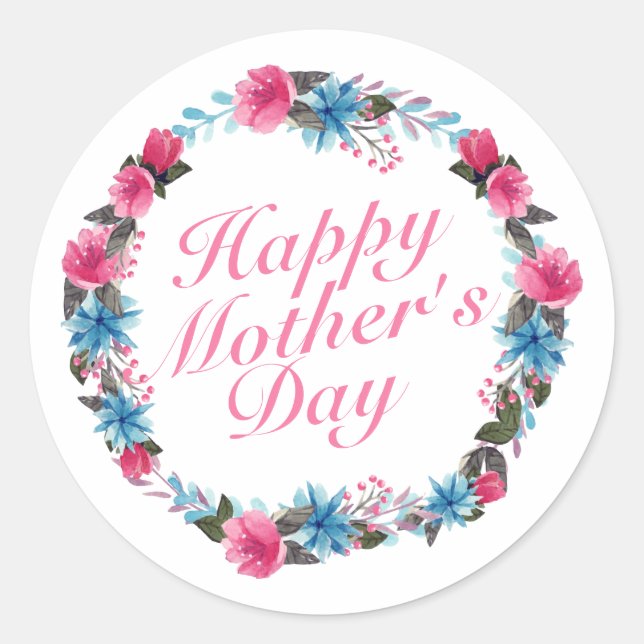 Elegant Happy Mother's Day Floral Wreath Sticker (Front)