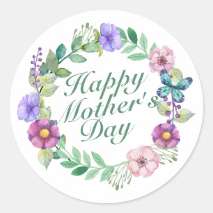 Elegant Happy Mother's Day Floral Wreath Sticker
