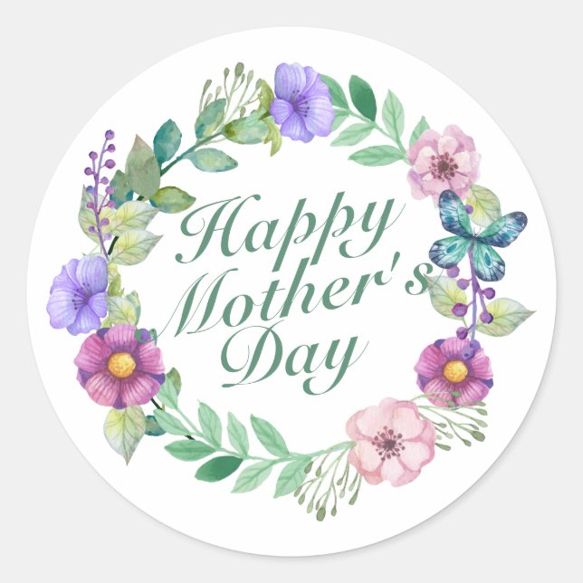 Elegant Happy Mother's Day Floral Wreath Sticker (Front)