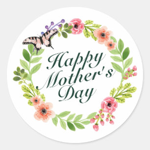 Elegant Happy Mother's Day Floral Wreath Sticker