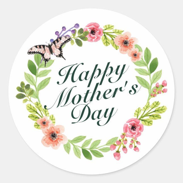 Elegant Happy Mother's Day Floral Wreath Sticker (Front)
