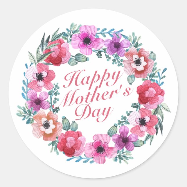 Elegant Happy Mother's Day Floral Wreath Sticker (Front)