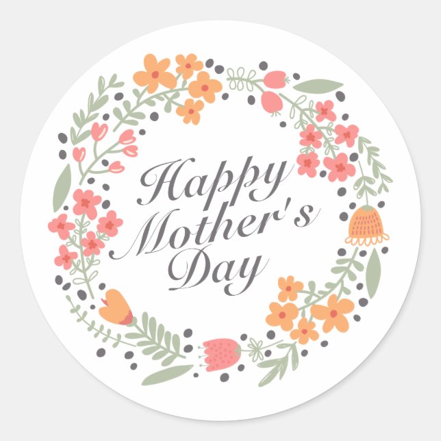 Elegant Happy Mother's Day Floral Wreath Sticker (Front)