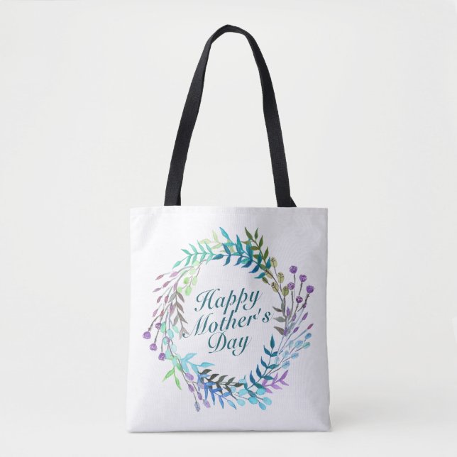 Elegant Happy Mother's Day Floral Wreath Tote Bag (Front)
