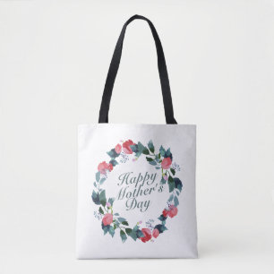 Elegant Happy Mother's Day Floral Wreath Tote Bag