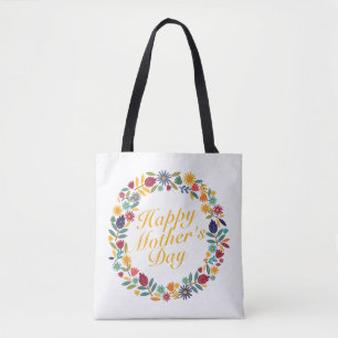 Elegant Happy Mother's Day Floral Wreath Tote Bag