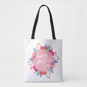 Elegant Happy Mother's Day Floral Wreath Tote Bag