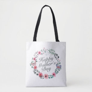 Elegant Happy Mother's Day Floral Wreath Tote Bag