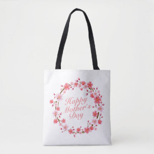 Elegant Happy Mother's Day Floral Wreath Tote Bag