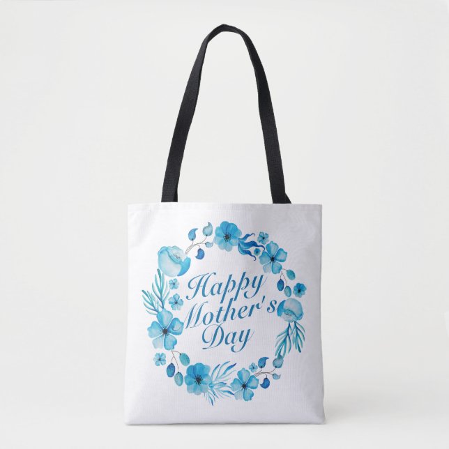 Elegant Happy Mother's Day Floral Wreath Tote Bag (Front)