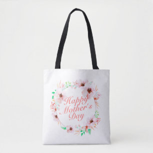 Elegant Happy Mother's Day Floral Wreath Tote Bag