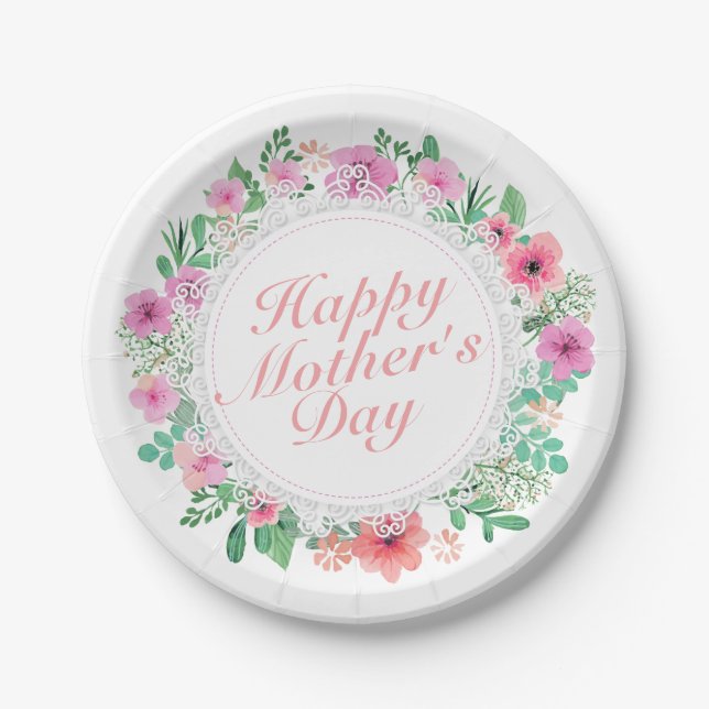 Elegant Happy Mother's Day Frame Paper Plate (Front)