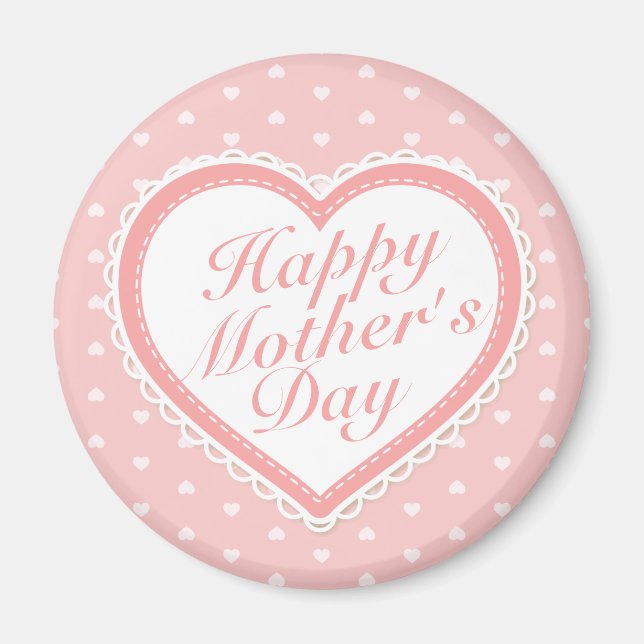 Elegant Happy Mother's Day Pink Hearts Magnet (Front)