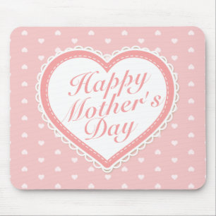 Elegant Happy Mother's Day Pink Hearts Mousepad