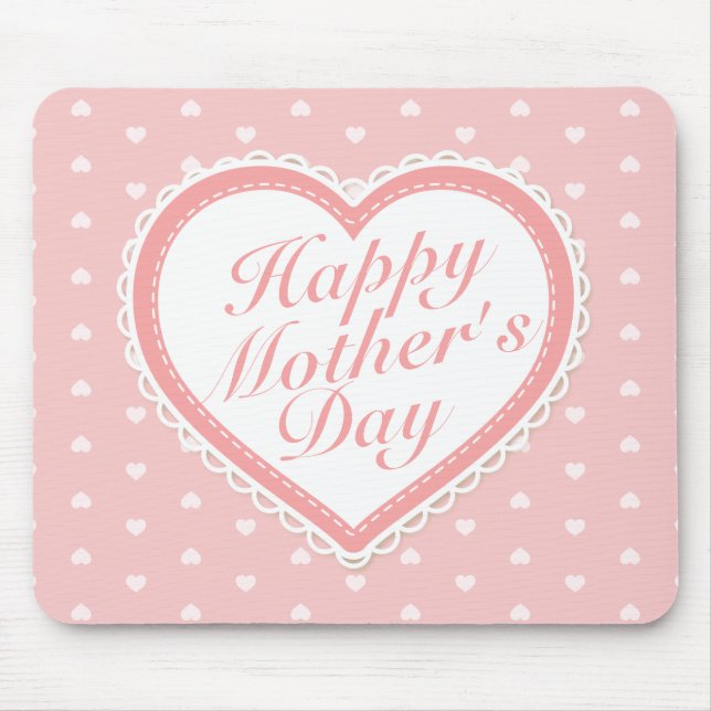 Elegant Happy Mother's Day Pink Hearts Mousepad (Front)
