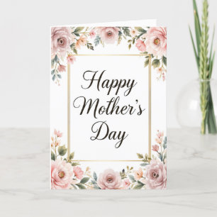 Elegant Happy Mothers Day Soft Pink Floral Holiday Card