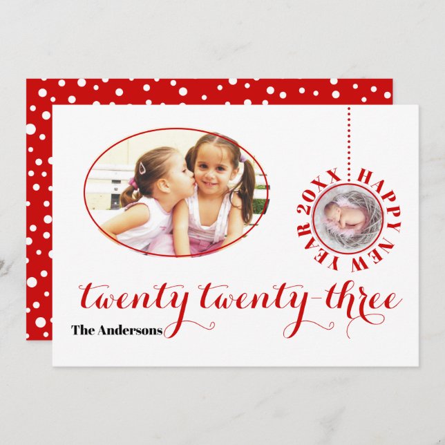 Elegant Happy New Year 2023 red photo Holiday Card (Front/Back)