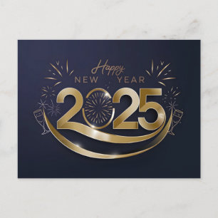 Elegant Happy New Year 2025 Fireworks Holiday Postcard