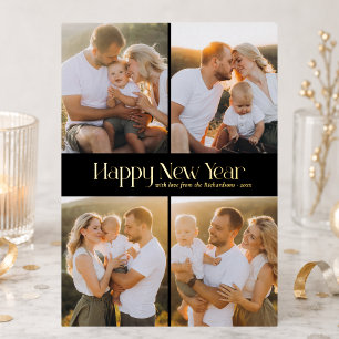 Elegant Happy New Year 4 Photo Foil Holiday Card