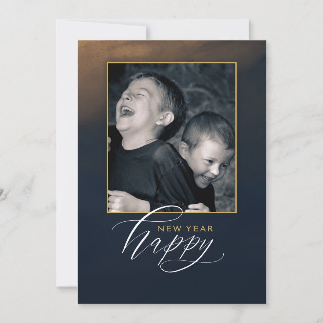 Elegant Happy New Year 5 x 7 Card - 1 Photo (Front)