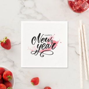 "Elegant Happy New Year Calligraphy" Napkin