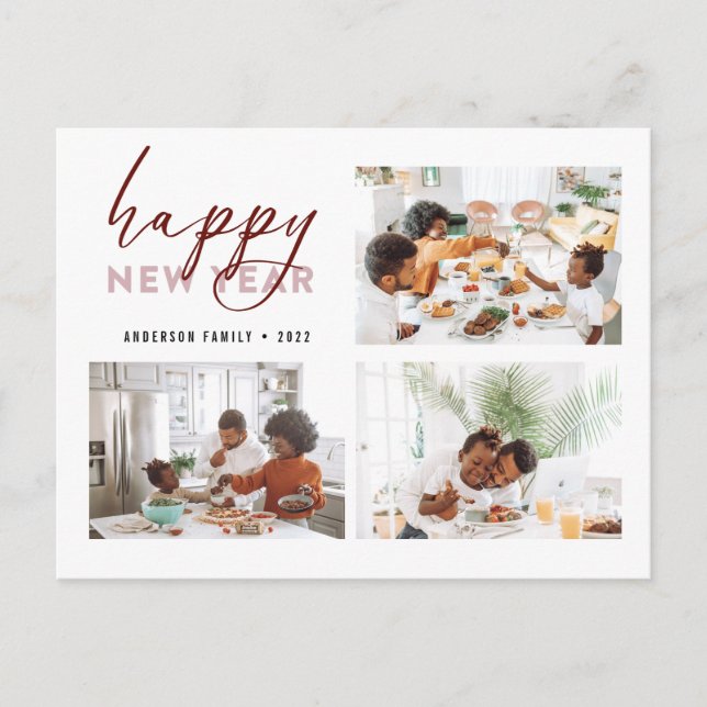 Elegant Happy New Year Calligraphy Photo Holiday Postcard (Front)