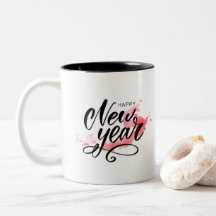 "Elegant Happy New Year Calligraphy" Two-Tone Coffee Mug