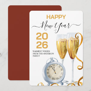 Elegant Happy New Year Champagne Countdown Clock Holiday Card