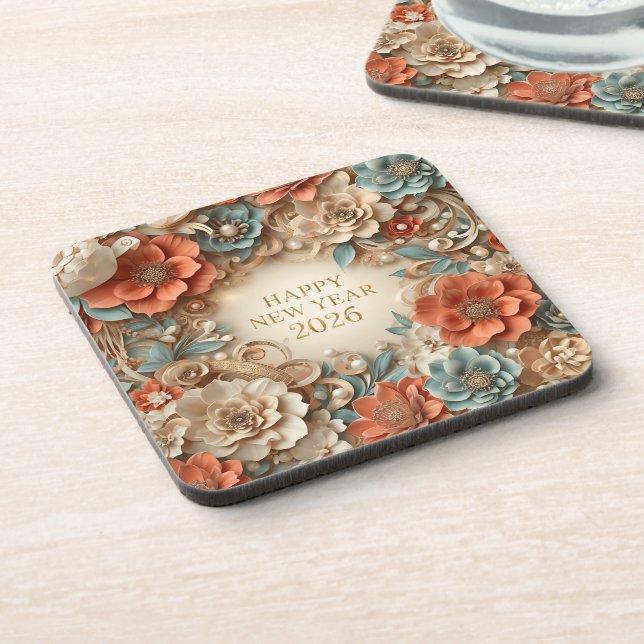 elegant happy new year floral coasters (Left Side)