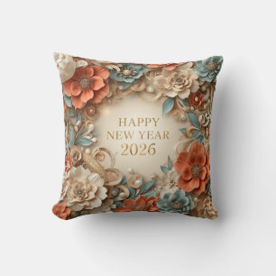 elegant happy new year floral  throw pillow