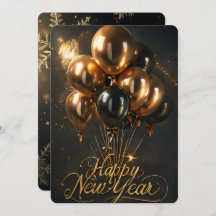 Elegant Happy New Year Gold Black Balloons