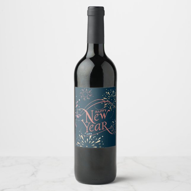 Elegant Happy New Year Gold Foil Wine Label (Front)