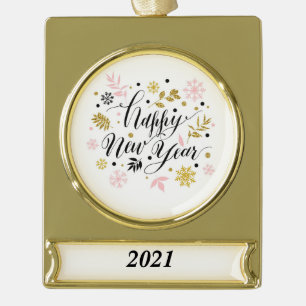 Elegant Happy New Year Gold Plated Banner Ornament