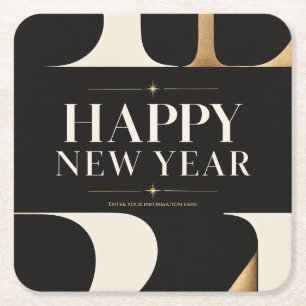 Elegant Happy New Year Greeting with Modern style Square Paper Coaster