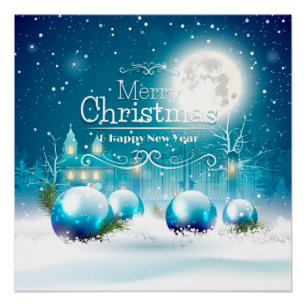 Elegant Happy New Year & Merry White Christmas Poster