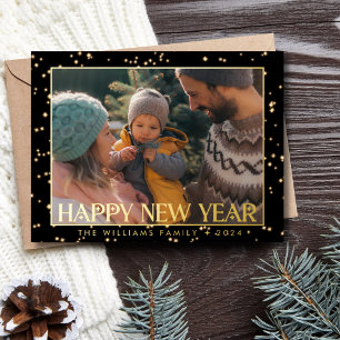 Elegant Happy New Year Photo Gold Fireworks Stars Foil Holiday Postcard