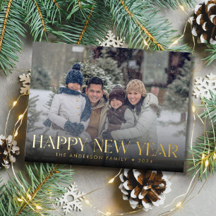 Elegant Happy New Year Photo Modern Vintage Foil Holiday Postcard
