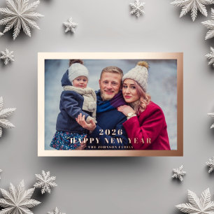 Elegant Happy New Year Photo Rose Gold Foil Holiday Card