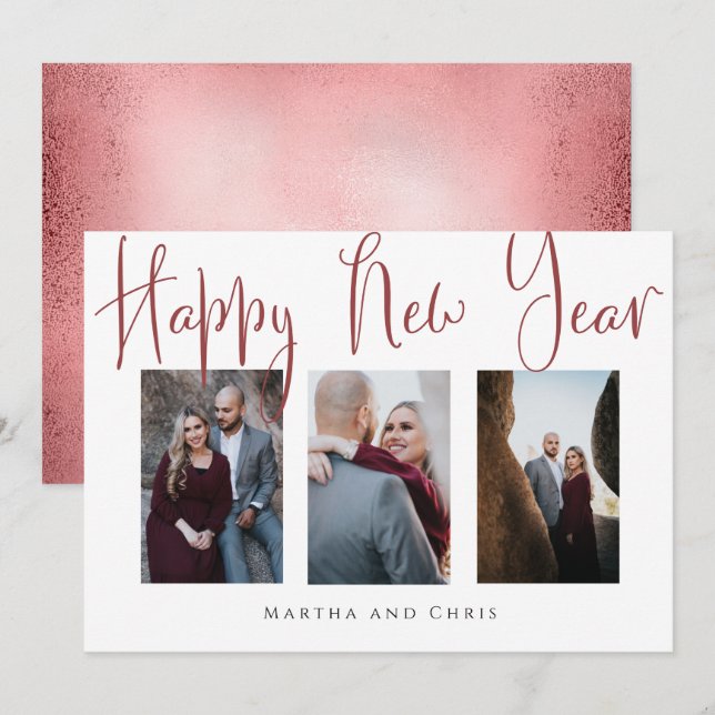 Elegant Happy New Year Rose Gold Photo Collage (Front/Back)
