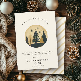 Elegant Happy New Year Warm Pine Forest Business Holiday Card