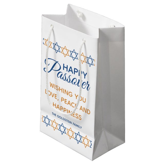 Elegant Happy Passover Star of David Personalised Small Gift Bag (Front Angled)